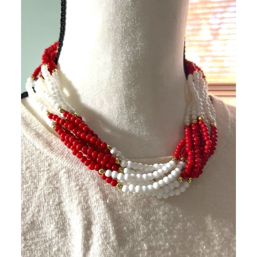 Red & White Torsade Necklace -- 16"